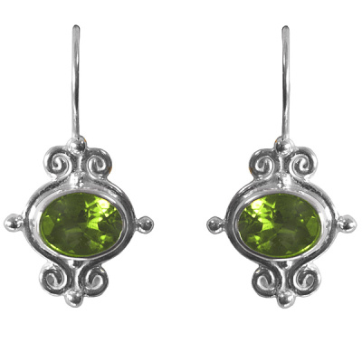 Faceted Peridot Sterling Silver Dangle Earrings