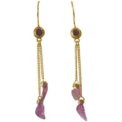 22k Vermeil Pink Tourmaline Leaf Dangle Earrings