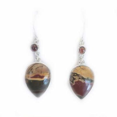 Picture Jasper Pear Earrings with Garnet