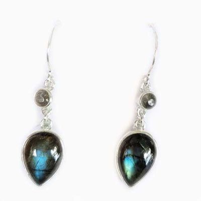 Labradorite Pear Dangle Earrings with Labradorite Rounds