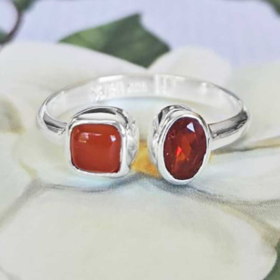 Mexican Fire Opal and Carnelian Ring