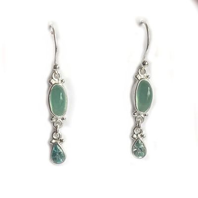 Blue Peruvian Opal and Apatite Dangle Earrings
