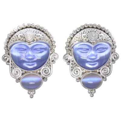 BLue Fiber Optic Goddess Clip On Earrings with Titanium Backed Moonstone