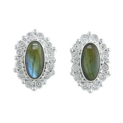 Labradorite Silver Clip-On Earrings