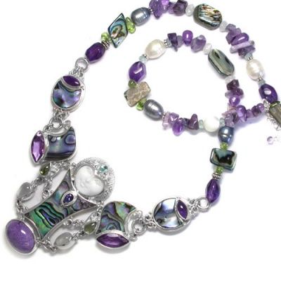 Multi Gemstone Goddess Necklace with Paua Shell & Charoite