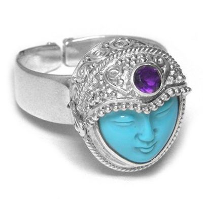 Turquoise Goddess Locket Ring with Amethyst 