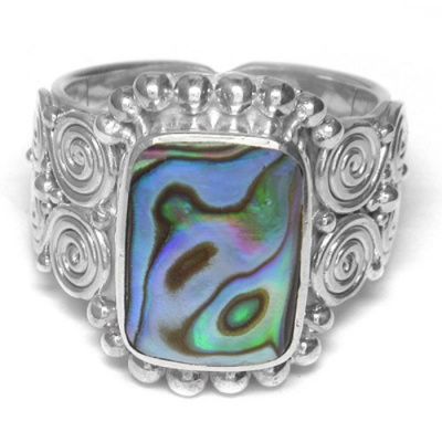 Paua Shell Ring with Ornate Sterling Silver Band