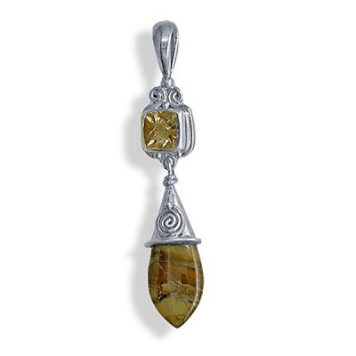 Citrine and Tiger Iron Silver Pendant