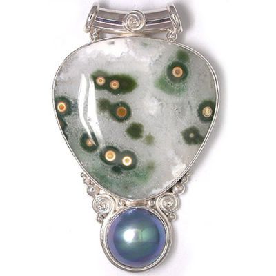 Ocean Jasper and Gray Mabe Pendant