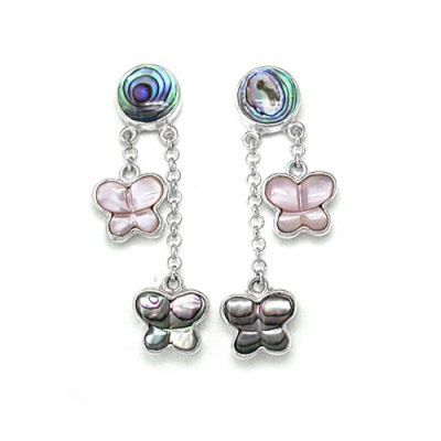 Paua Shell Earrings with Pink Mother of Pearl and Abalone Butterlfies