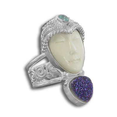 Goddess Ring with Caribbean Druzy & Apatite