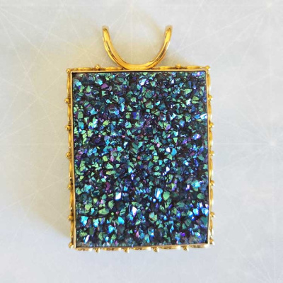 18K GOLD Caribbean Druzy Pendant with Double Bale