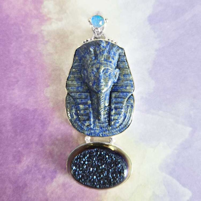 Lapis Pharaoh Pendant with Druzy and Opal Quartz