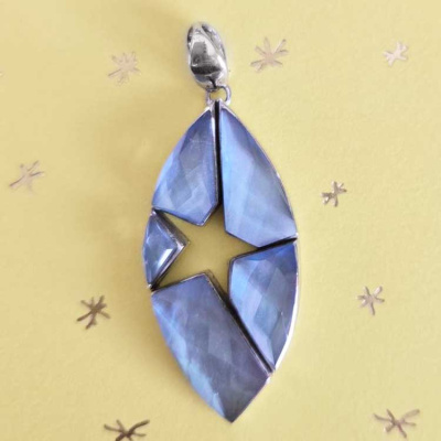 Mother of Pearl Backed Sky Blue Quartz Pendant