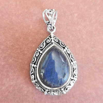 One of a Kind Sterling Silver Labradorite Pear Pendant