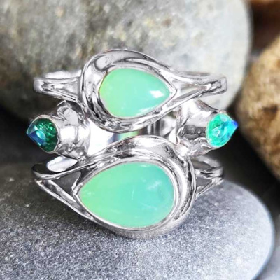 Chrysoprase and Caribbean Quartz Ring Size 8