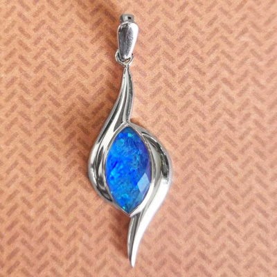 Petite One of a Kind Pacific Blue Created Opal Backed Quartz Pendant