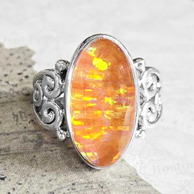 Orange Created Opal Quartz Ring Size 8