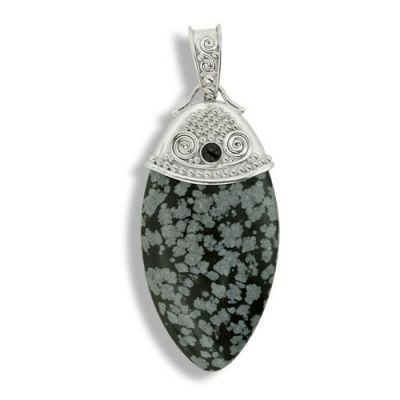 Snowflake Obsidian and Black Star Diopside Pendant