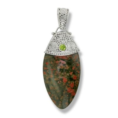 Unikite and Peridot Sterling Silver Pendant