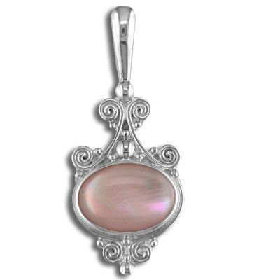 Pink Mother of Pearl Shell Ornate Sterling Silver Penadant