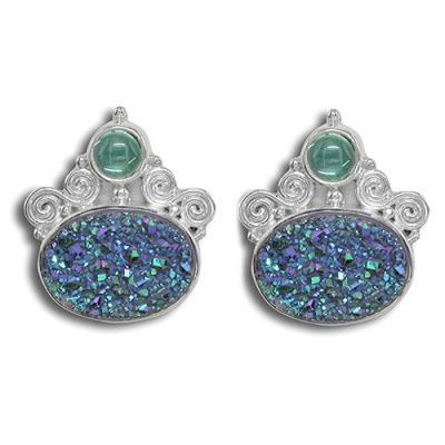 Green Druzy & Apatite Post Earrings