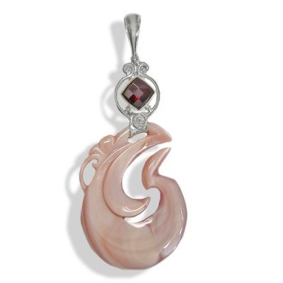 Pink Mother of Pearl and Garnet Pendant