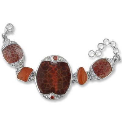 Fire Agate, Carnelian and Fire Opal Bracelet