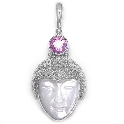 Mother of Pearl Goddess & Passion Pink Topaz Pendant