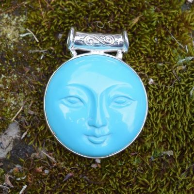 Reversible Turquoise Goddess & Mother of Pearl Pendant