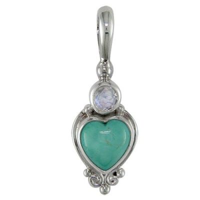 Turquoise Heart Pendant with Faceted Rainbow Moonstone