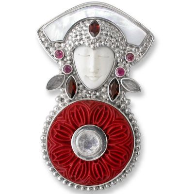 Goddess Pin Pendant with Cinnabar and Mother of Pearl