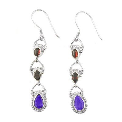 Garnet and Iolite Dangle Earrings