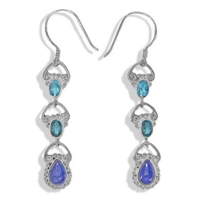 Swiss and London Blue Topaz Earrings with Lapis 