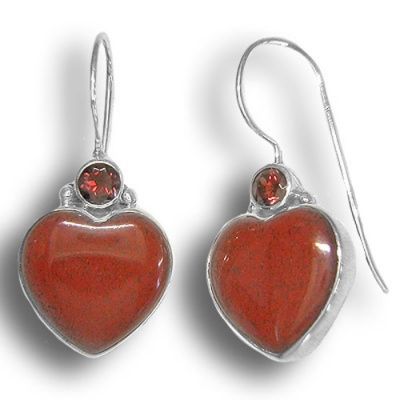Red Jasper Heart Earrings with Garnet