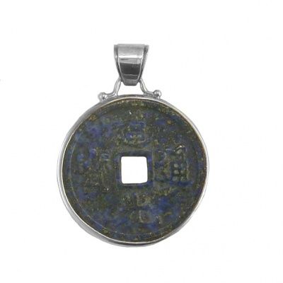 Lapis Chinese Coin Pendant