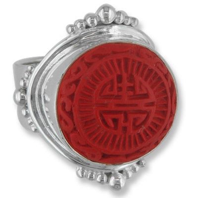 Sterling Silver Round Cinnabar Ring 