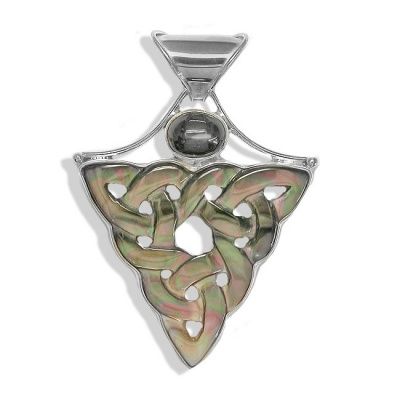 Sterling Black Rainbow Shell Celtic Pendant with Black Star Diopside