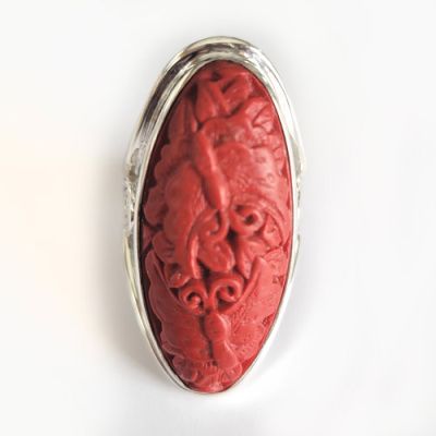 Sterling Silver Butterfly Cinnabar Ring