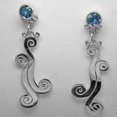 Sterling Silver Neptune Topaz "Wave" Design Earrings