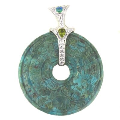 Turquoise Dragon Pendant with Peridot & Caribbean Quartz