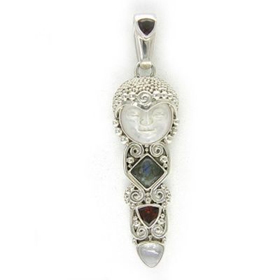 Mother of Pearl Goddess Pendant with Garnet and Labradorite