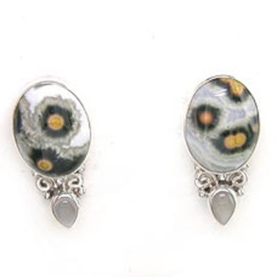 Ocean Jasper Post Earrings with Moonstone