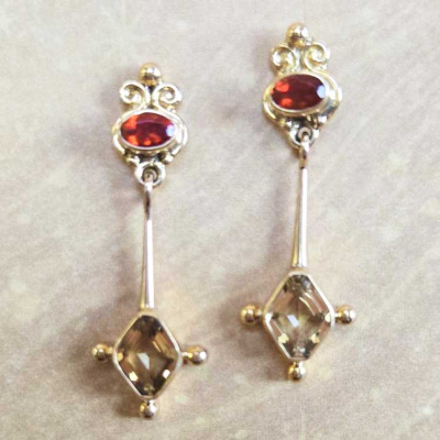 18K GOLD Mexican Fire Opal and Citrine Earrings