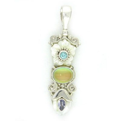 Mother of Pearl Flower Pendant with Titanium Backed Moonstone, Apatite & Tanzanite