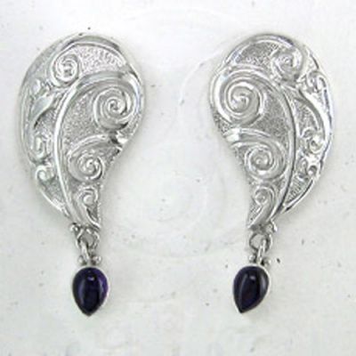 Amethyst Sterling Silver Repousse Post Earrings