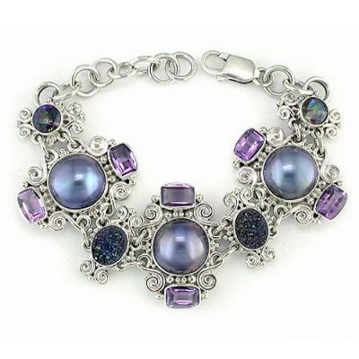 Gray Mabe, Amethyst, Mystic Topaz & Caribbean Druzy Bracelet