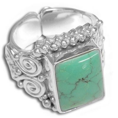 Sterling Silver Large Rectangle Turquoise Ring