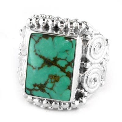 Sterling Silver Large Rectangle Turquoise Ring