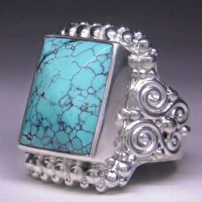 Sterling Silver Large Rectangle Turquoise Ring